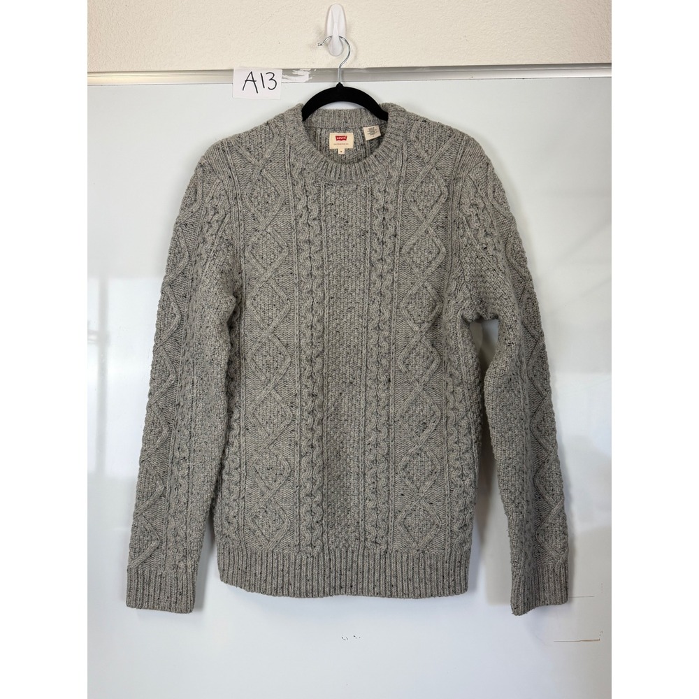 Levis Grey Cable Knit Wool Blend Sweater Crew Neck Mens Medium M Grey Marl